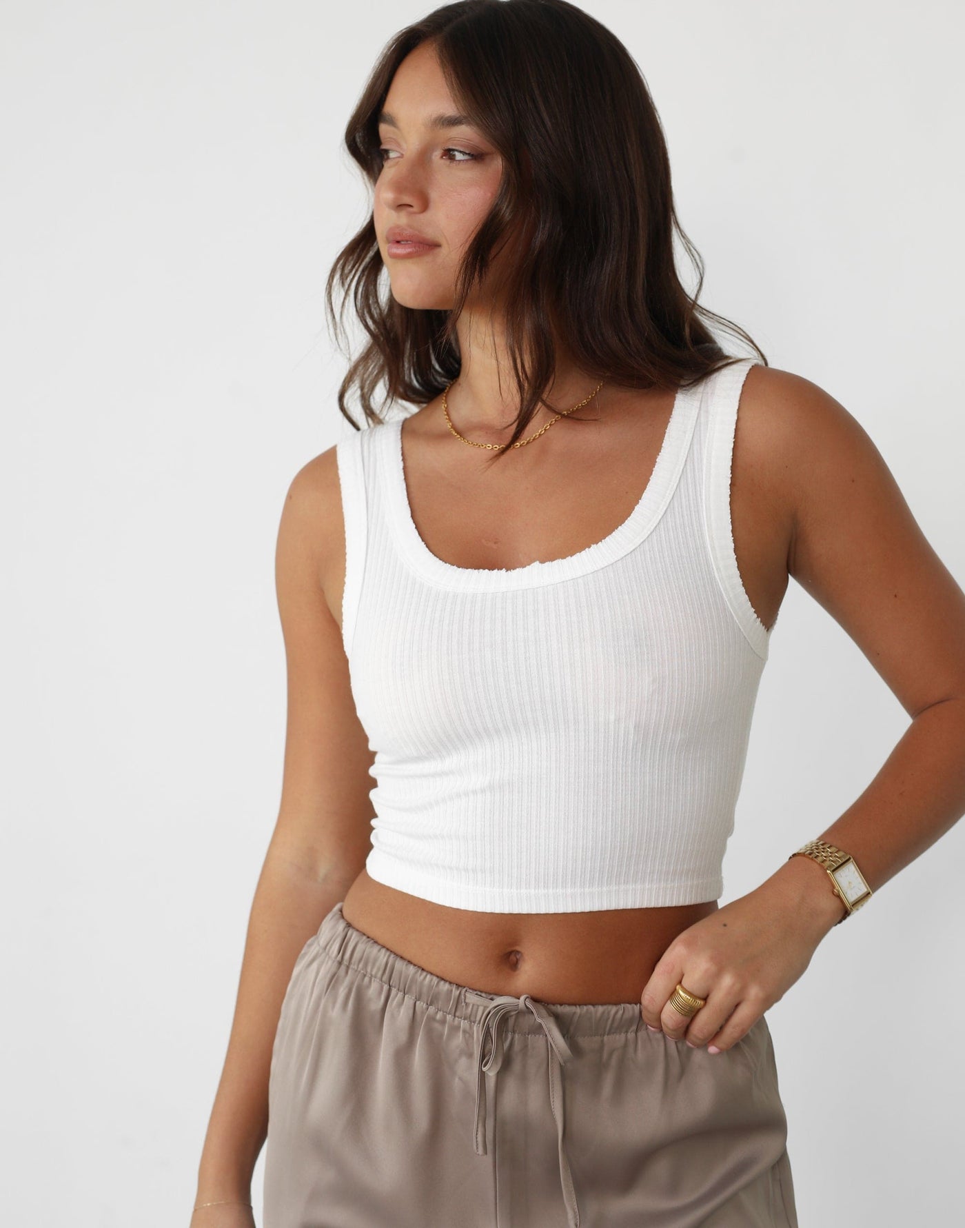Eleyna Crop Top (White) | White Basic Crop Top - Women's Top - Charcoal Clothing