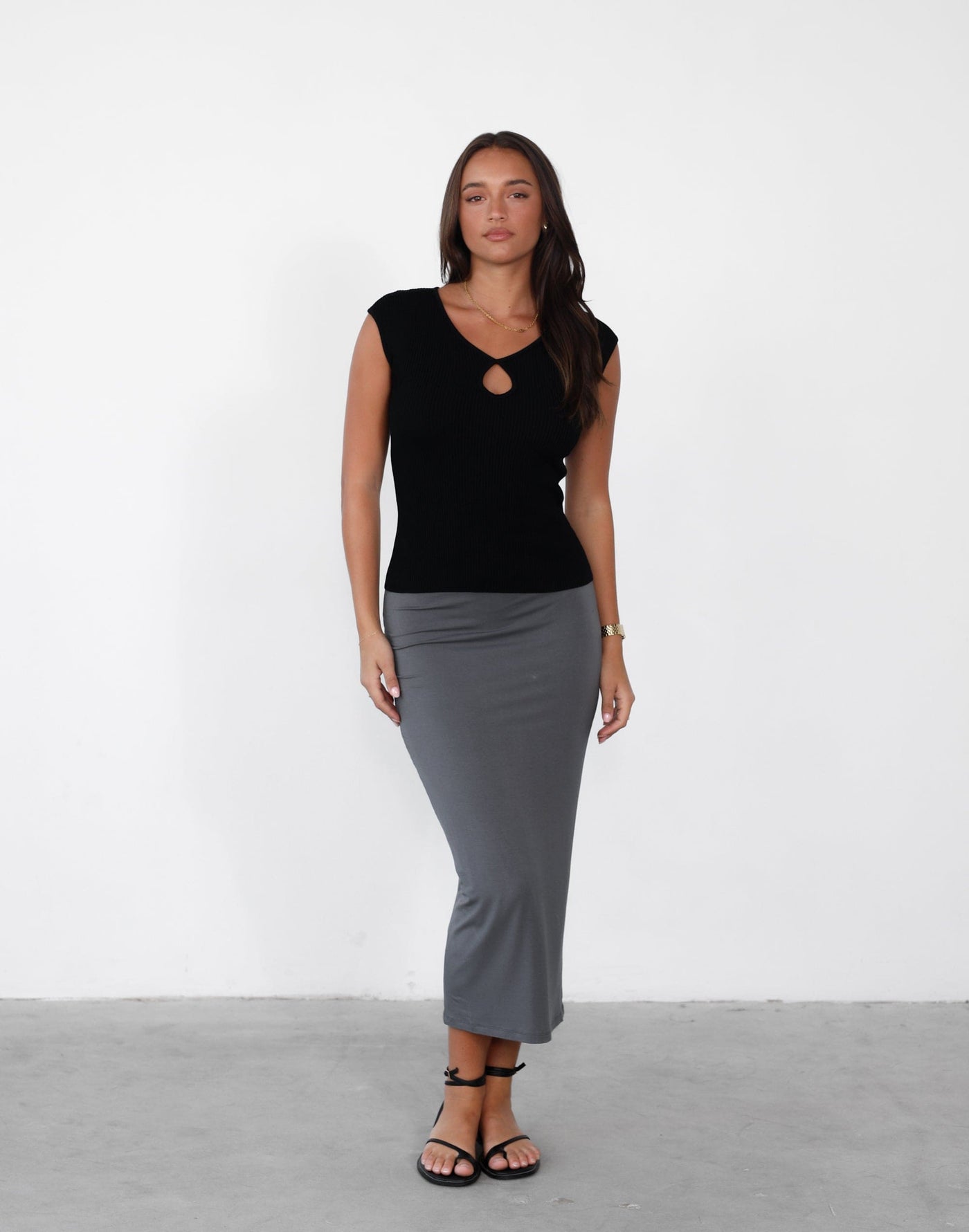 Clerisse Midi Skirt (Charcoal) - FItted Bodycon Midi Skirt - Women's Skirt - Charcoal Clothing