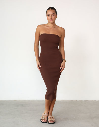 Marion Midi Dress (Brown) - Ribbed Strapless Midi Dress - Women's Dress - Charcoal Clothing