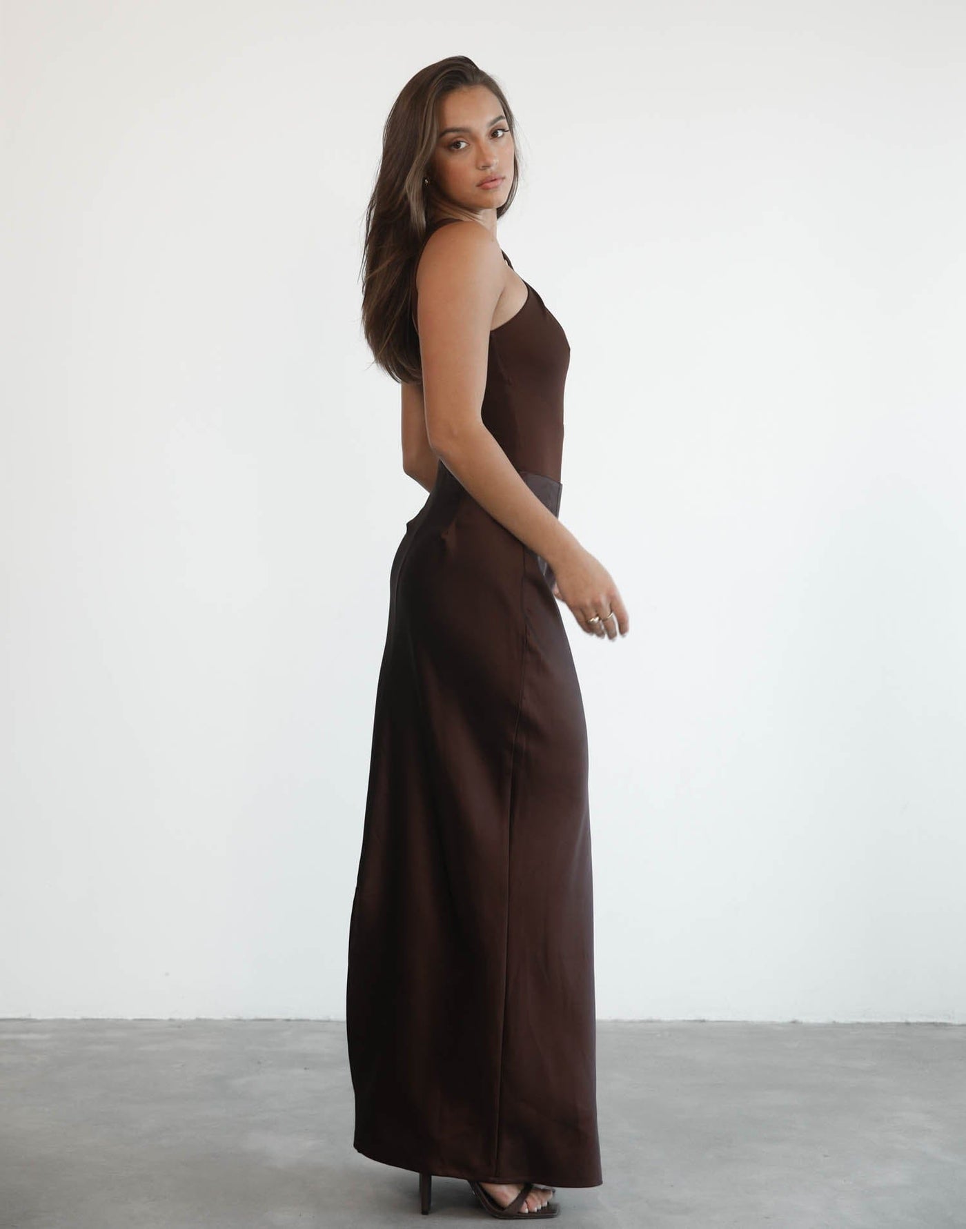 Sylvie Bodysuit (Cocoa) - Brown Asymmetrical Bodysuit - Women's Top - Charcoal Clothing
