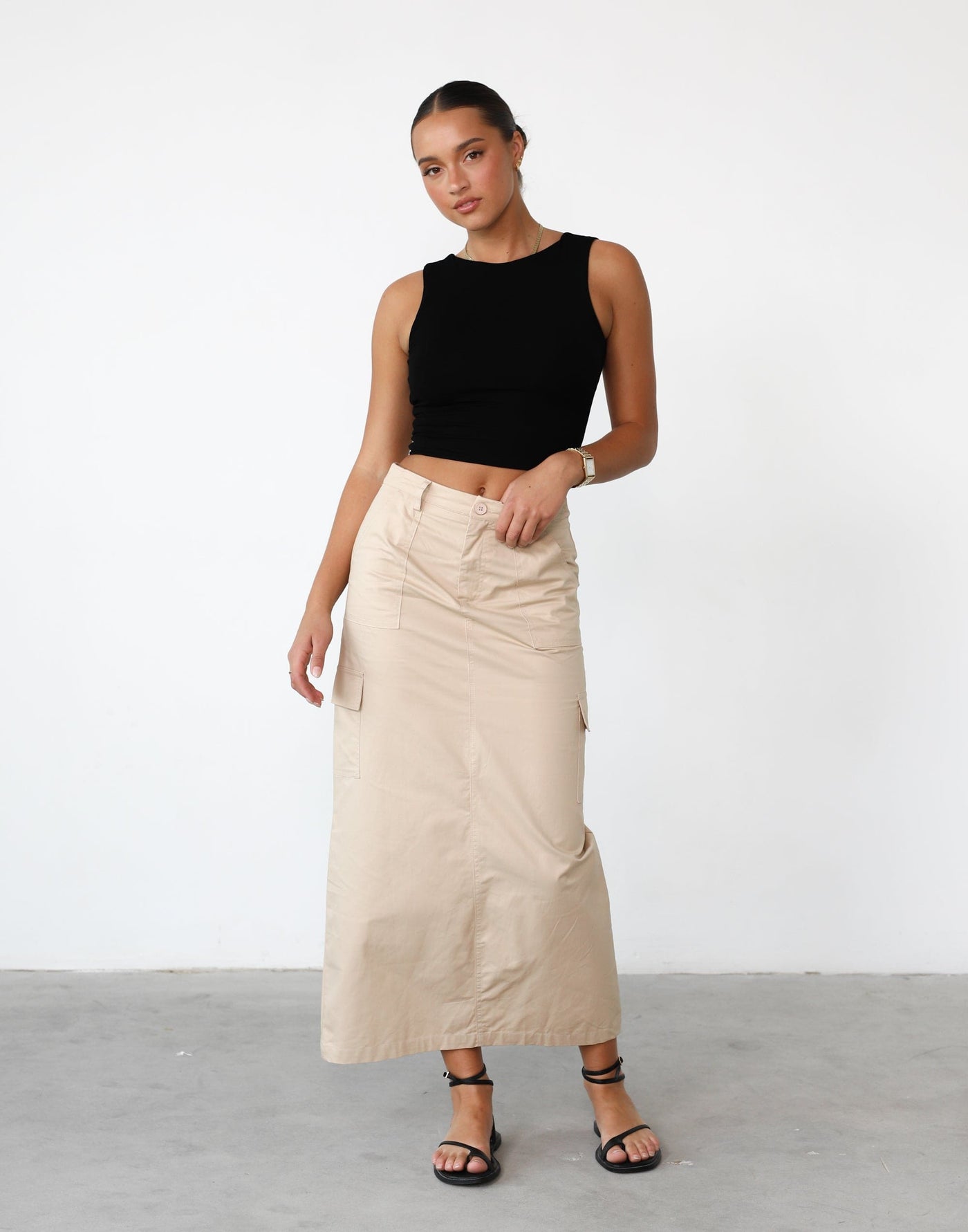 Deena Maxi Skirt (Oat) - Cargo Maxi Skirt - Women's Skirt - Charcoal Clothing