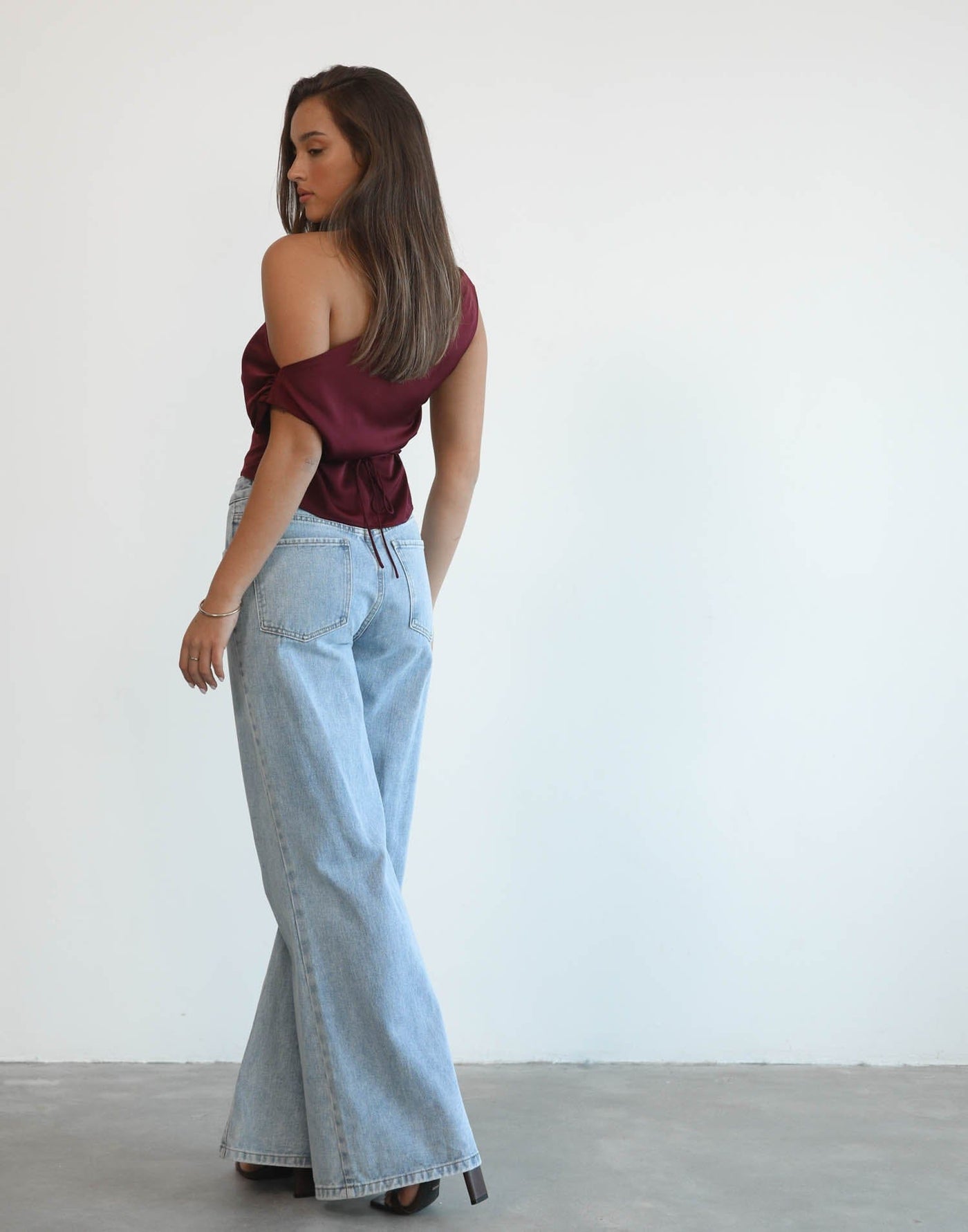 Viviana Top (Plum) - Plum Silky One Shoulder Crop Top - Women's Top - Charcoal Clothing
