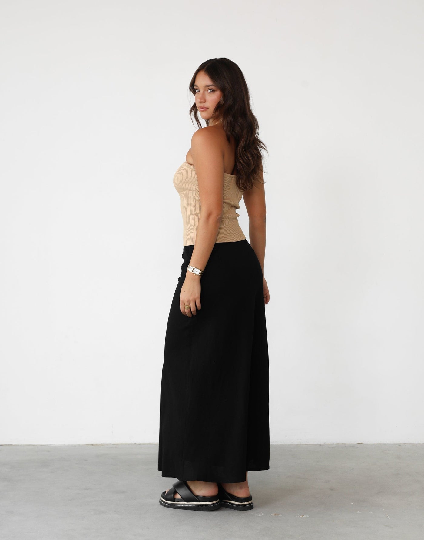 Shayna Strapless Top (Beige) | Ribbed Strapless Top - Women's Top - Charcoal Clothing