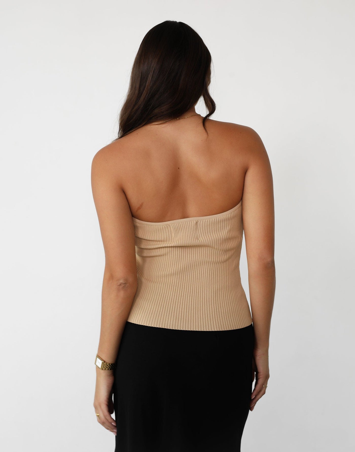 Shayna Strapless Top (Beige) | Ribbed Strapless Top - Women's Top - Charcoal Clothing