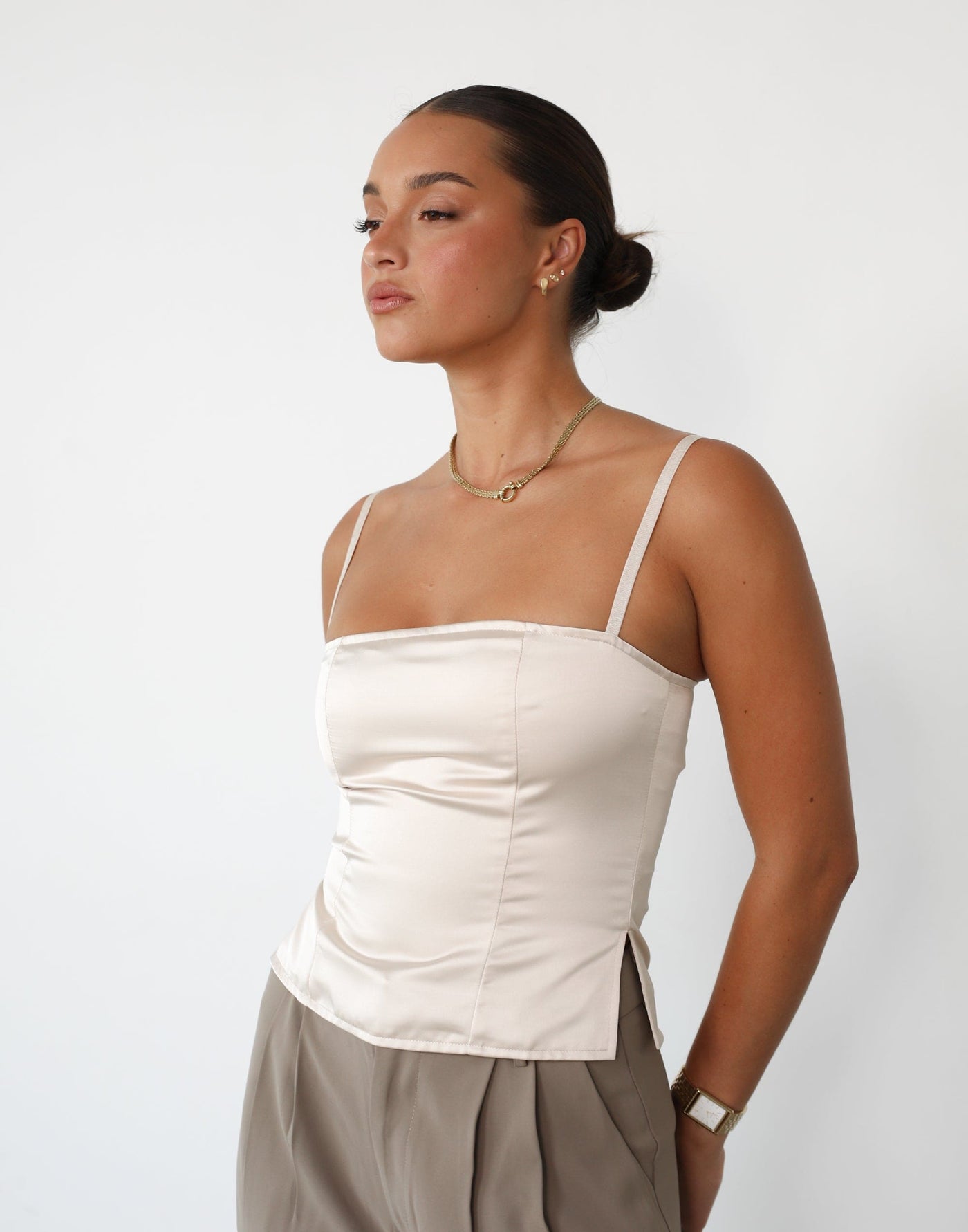 Butterfly Corset (Cream) - By Lioness - Satin Straight Neck Corset - Women's Top - Charcoal Clothing