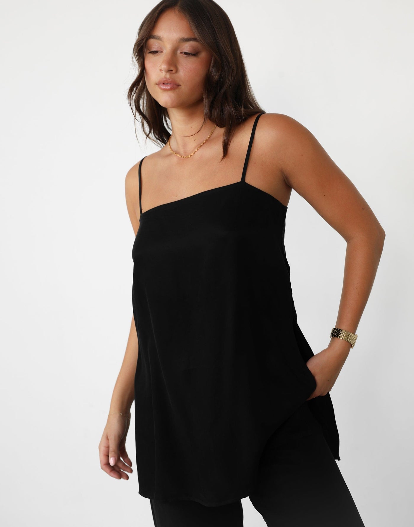Elska Cami Top (Black) | Split Sides Cami Top - Women's Top - Charcoal Clothing