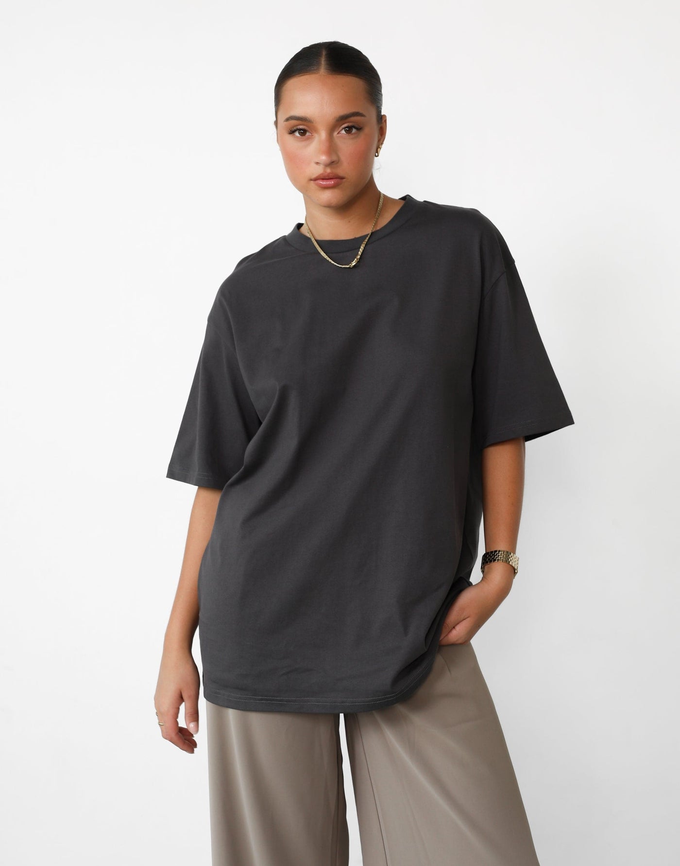 Luca Oversized Tee (Slate) - Relaxed Oversized T-Shirt - Women's Top - Charcoal Clothing