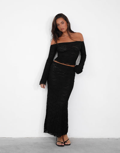 Florence Maxi Skirt (Black) - Sheer Black Lace Maxi Skirt - Women's Skirt - Charcoal Clothing