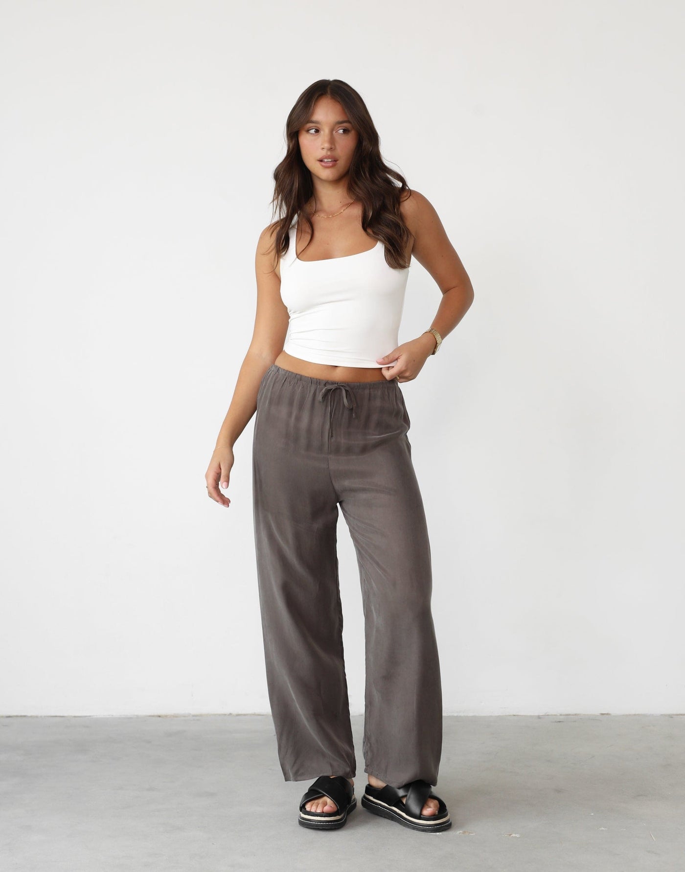 Elska Pants (Warm Grey) | Adjustable Flowy Pants - Women's Pants - Charcoal Clothing