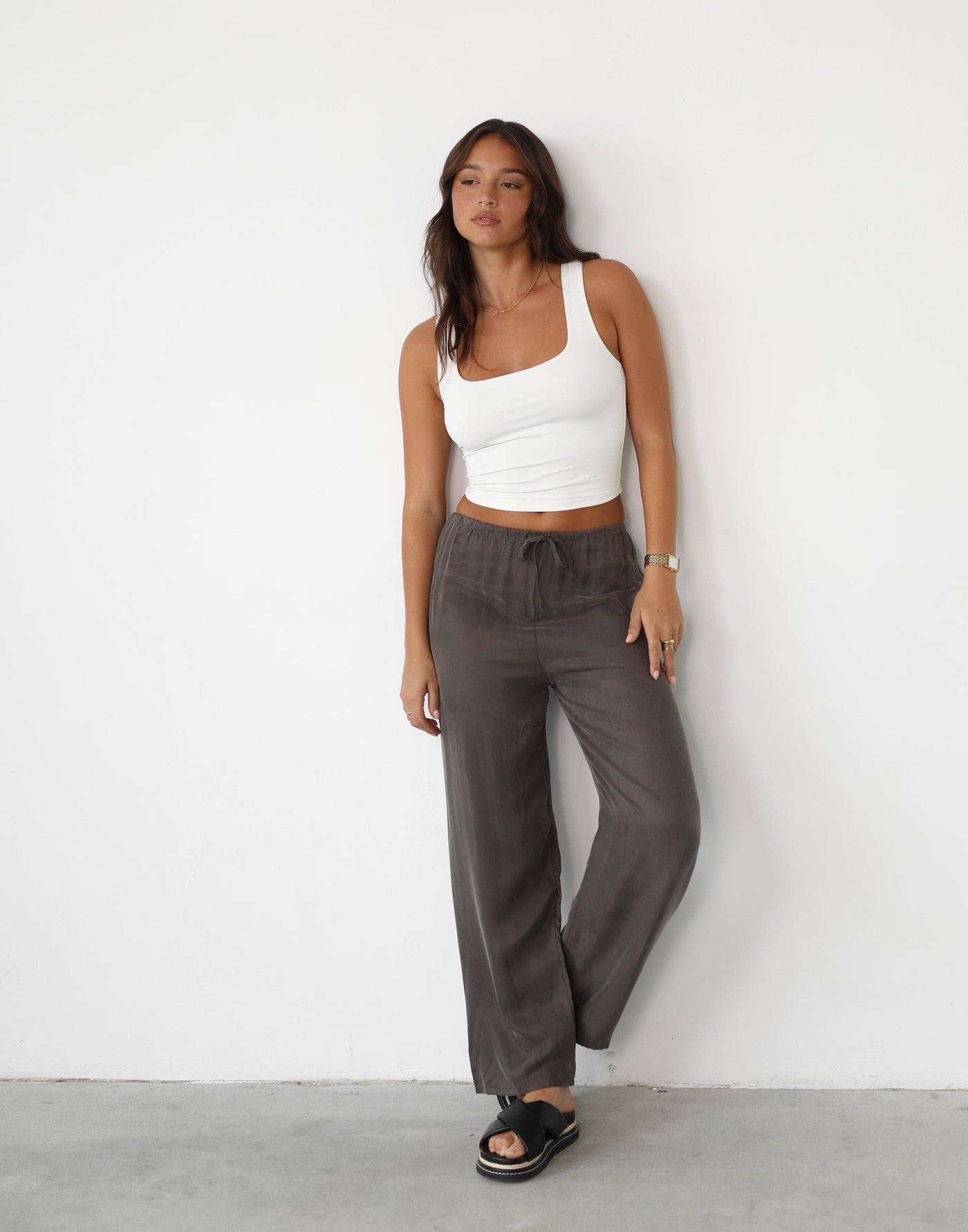 Elska Pants (Warm Grey) | Adjustable Flowy Pants - Women's Pants - Charcoal Clothing
