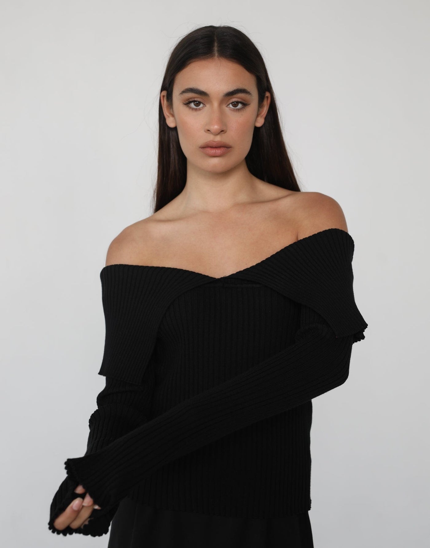 Diana Long Sleeve Top (Black) Black Long Sleeve Top CHARCOAL