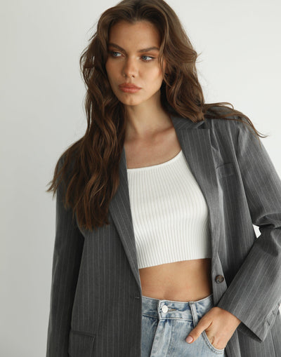Levi Blazer (Grey Pinstripe) - Grey Pinstripe Blazer - Women's Outerwear - Charcoal Clothing