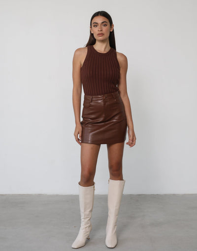 Kymberlee Mini Skirt (Brown) - Brown Mini Skirt - Women's Skirts - Charcoal Clothing