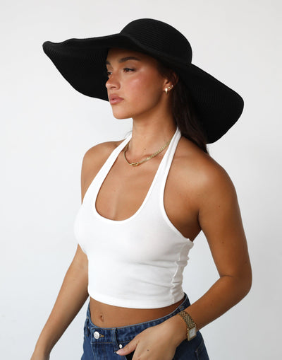 Sofia Wide Brim Straw Hat (Black) - Woven Wide Brim Hat - Women's Accessories - Charcoal Clothing
