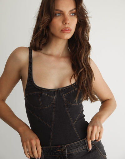 Je Taime Bodysuit (Charcoal) - By Lioness - Women's Tops - Charcoal Clothing