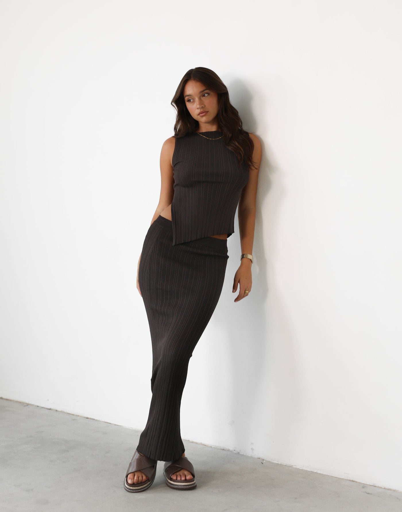 Kienna Maxi Skirt (Chocolate) | Charcoal Exclusive - Ribbed Maxi Skirt - Women's Skirt - Charcoal Clothing