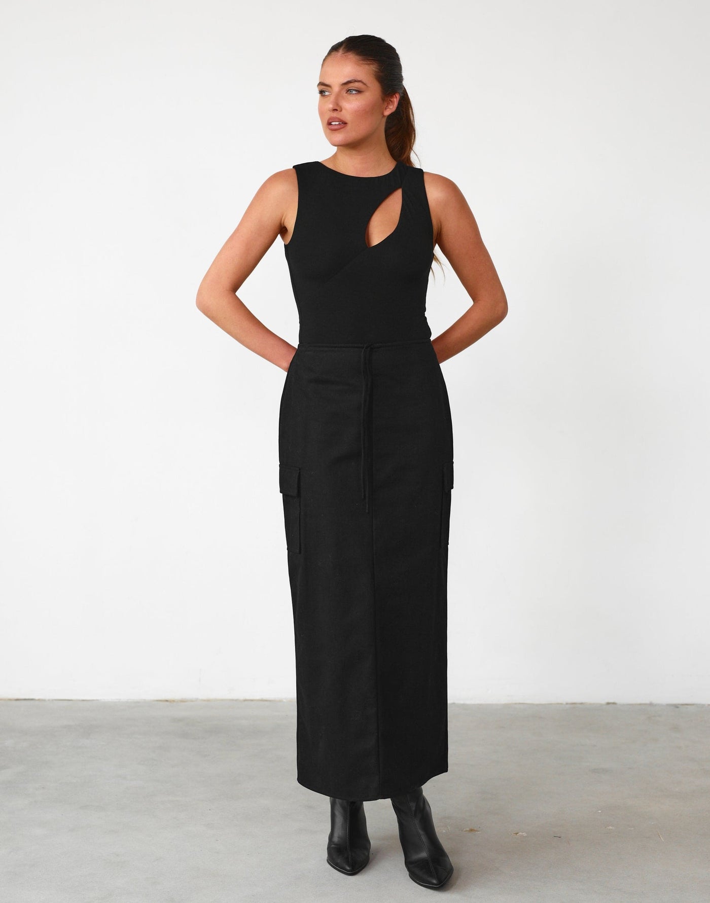Kimmy Bodysuit (Black) - Cut Out Sleeveless Bodysuit - Women's Top - Charcoal Clothing