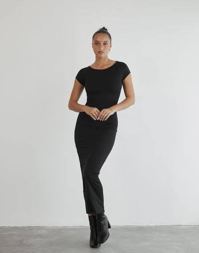 Zoella Maxi Dress (Black) - Black Backless Maxi Dress - Women's Dress - Charcoal Clothing