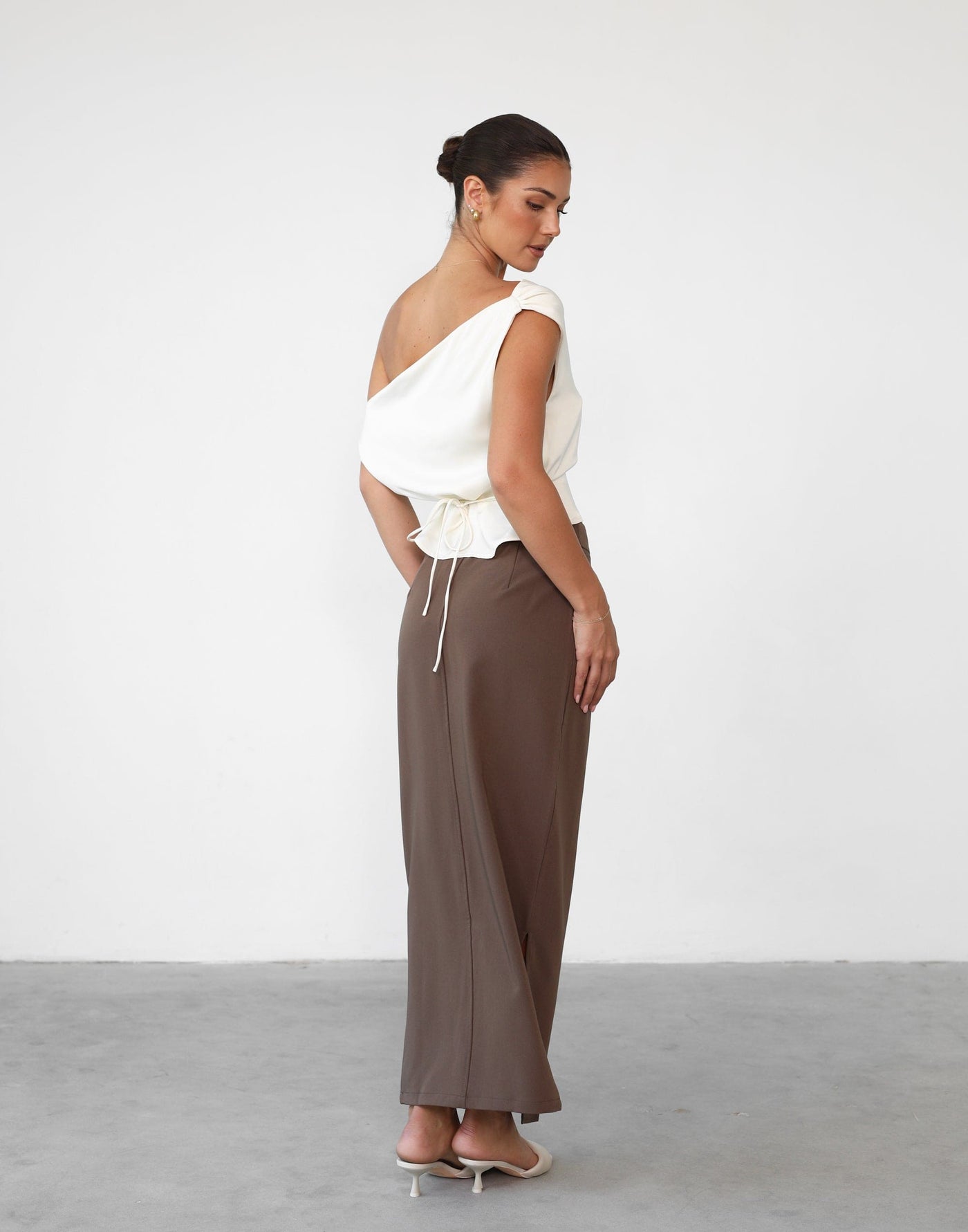 Astylar Skirt (Cocoa) - Button Closure Tailored Maxi Skirt - Women's Skirt - Charcoal Clothing