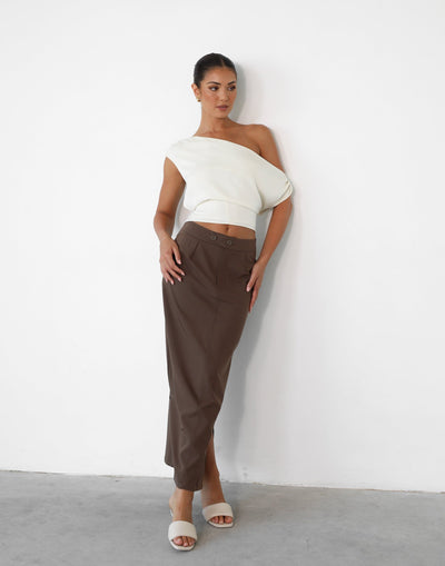 Astylar Skirt (Cocoa) - Button Closure Tailored Maxi Skirt - Women's Skirt - Charcoal Clothing