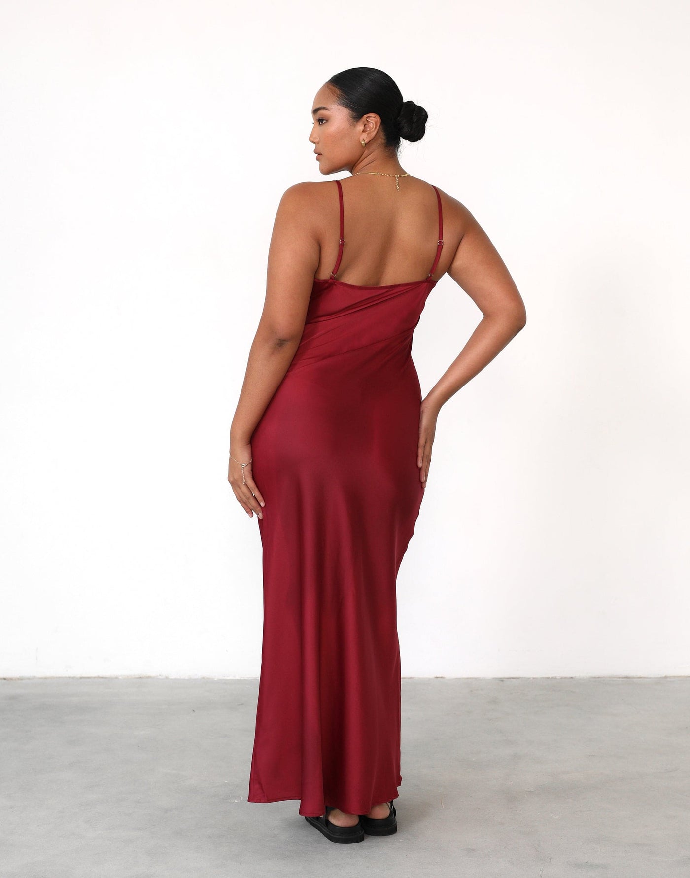 Martha Maxi Dress (Merlot) - Satin Adjustable Strap Slip Dress - Women's Dress - Charcoal Clothing