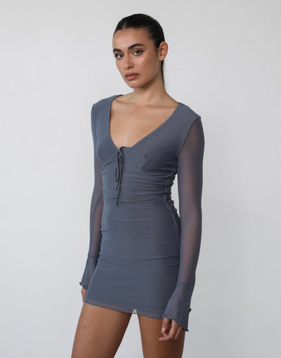Zarah Long Sleeve Mini Dress (Charcoal) - Charcoal Long Sleeve Mini Dress - Women's Dress - Charcoal Clothing