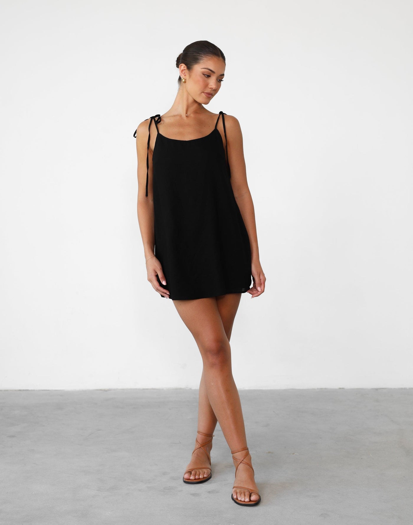 Leighton Mini Dress (Black) - Low Back Linen Mini Dress - Women's Dress - Charcoal Clothing