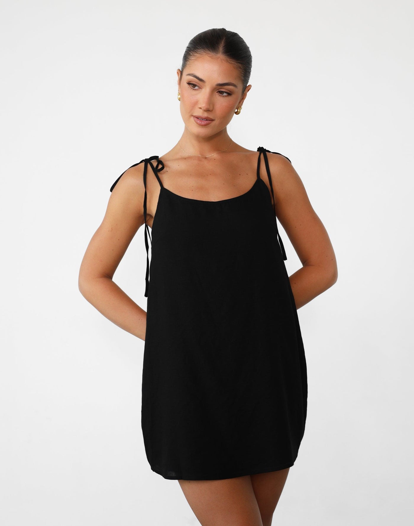 Leighton Mini Dress (Black) - Low Back Linen Mini Dress - Women's Dress - Charcoal Clothing