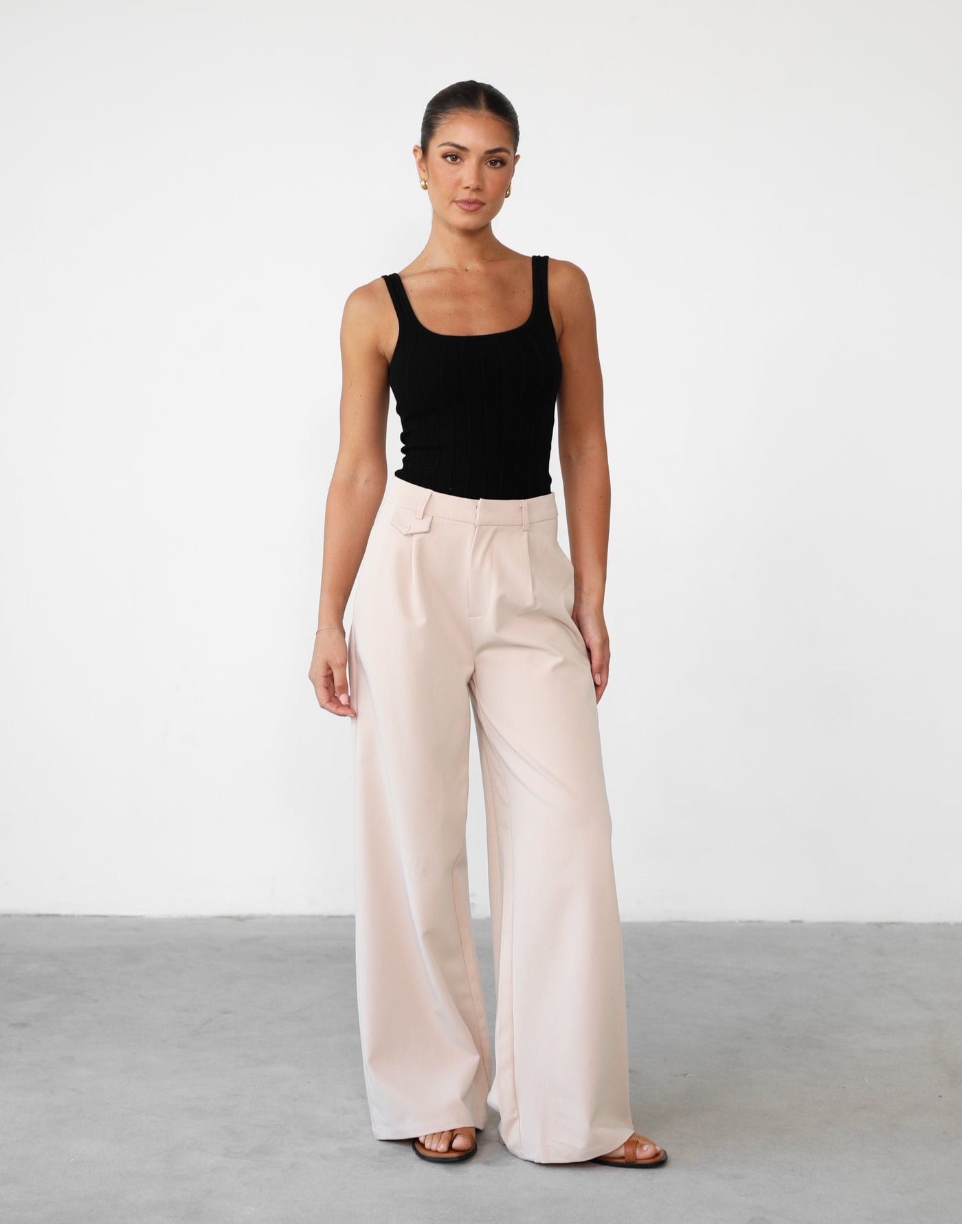 Anatola Pants (Almond) - Faux Pocket Detail Pants - Women's Pants - Charcoal Clothing