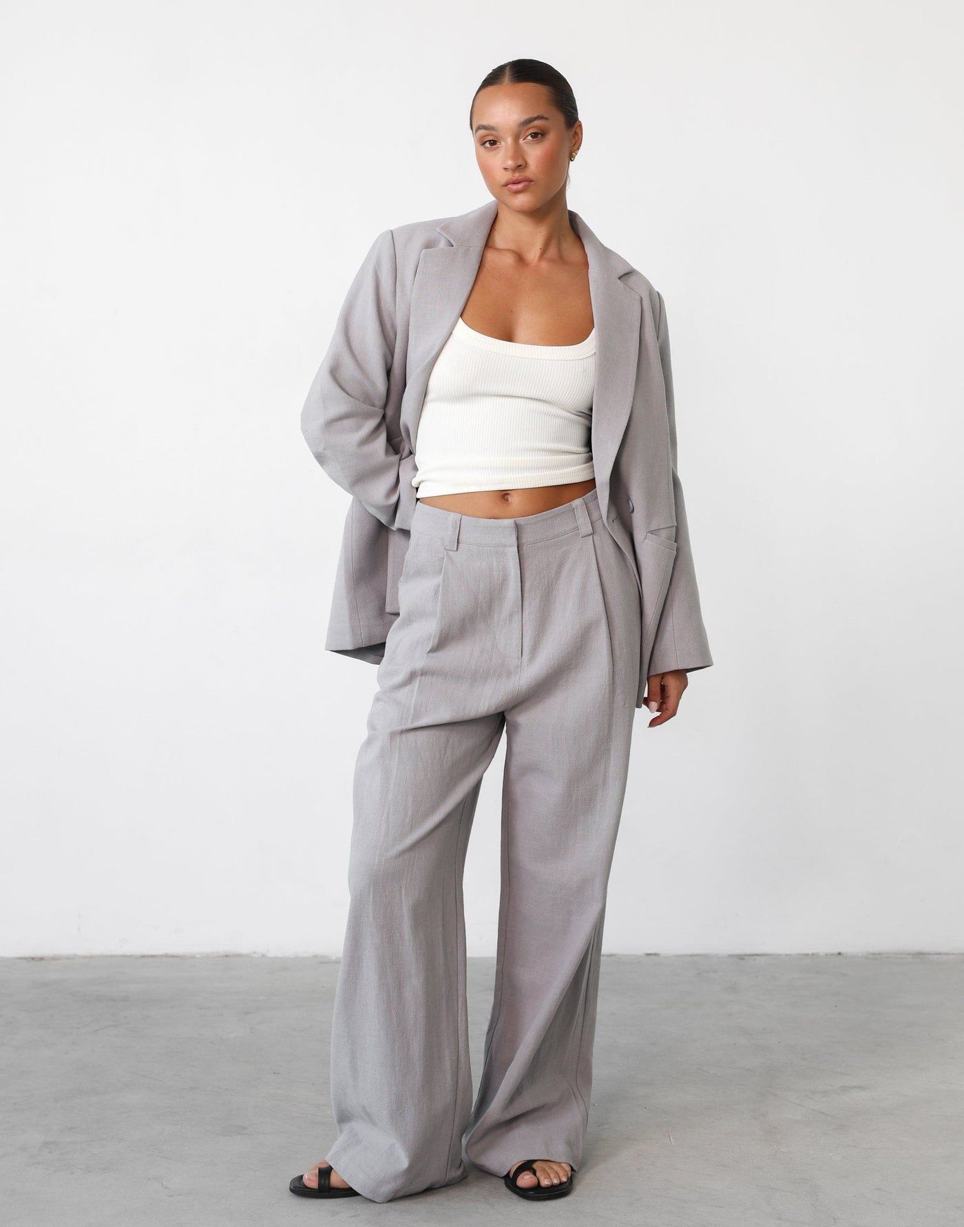 Leo Blazer (Rhode) - By Lioness - Oversized Lined Linen Blazer - Women's Outerwear - Charcoal Clothing