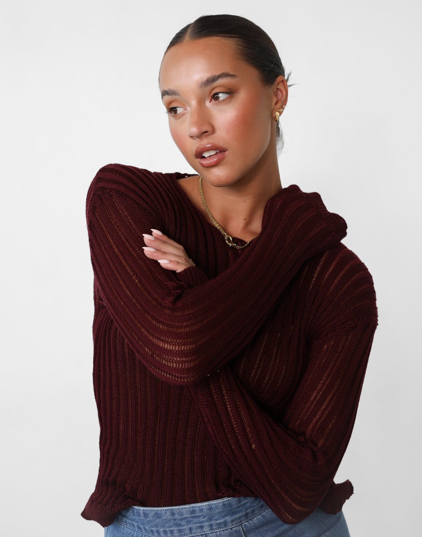 Ruby Long Sleeve Top (Plum) - Long Sleeve Knit Top - Women's Top - Charcoal Clothing