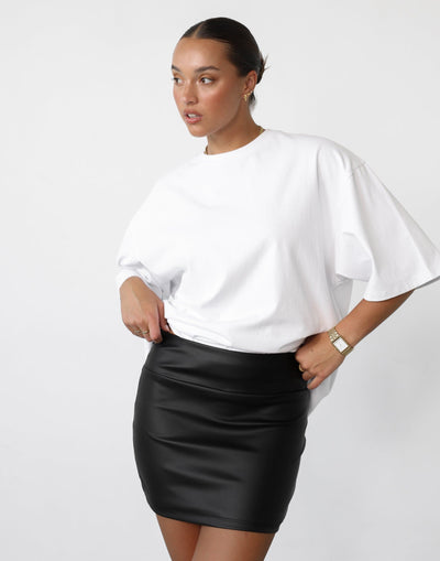 Pepper Mini Skirt (Black) - High Waisted Faux Leather Mini Skirt - Women's Skirt - Charcoal Clothing