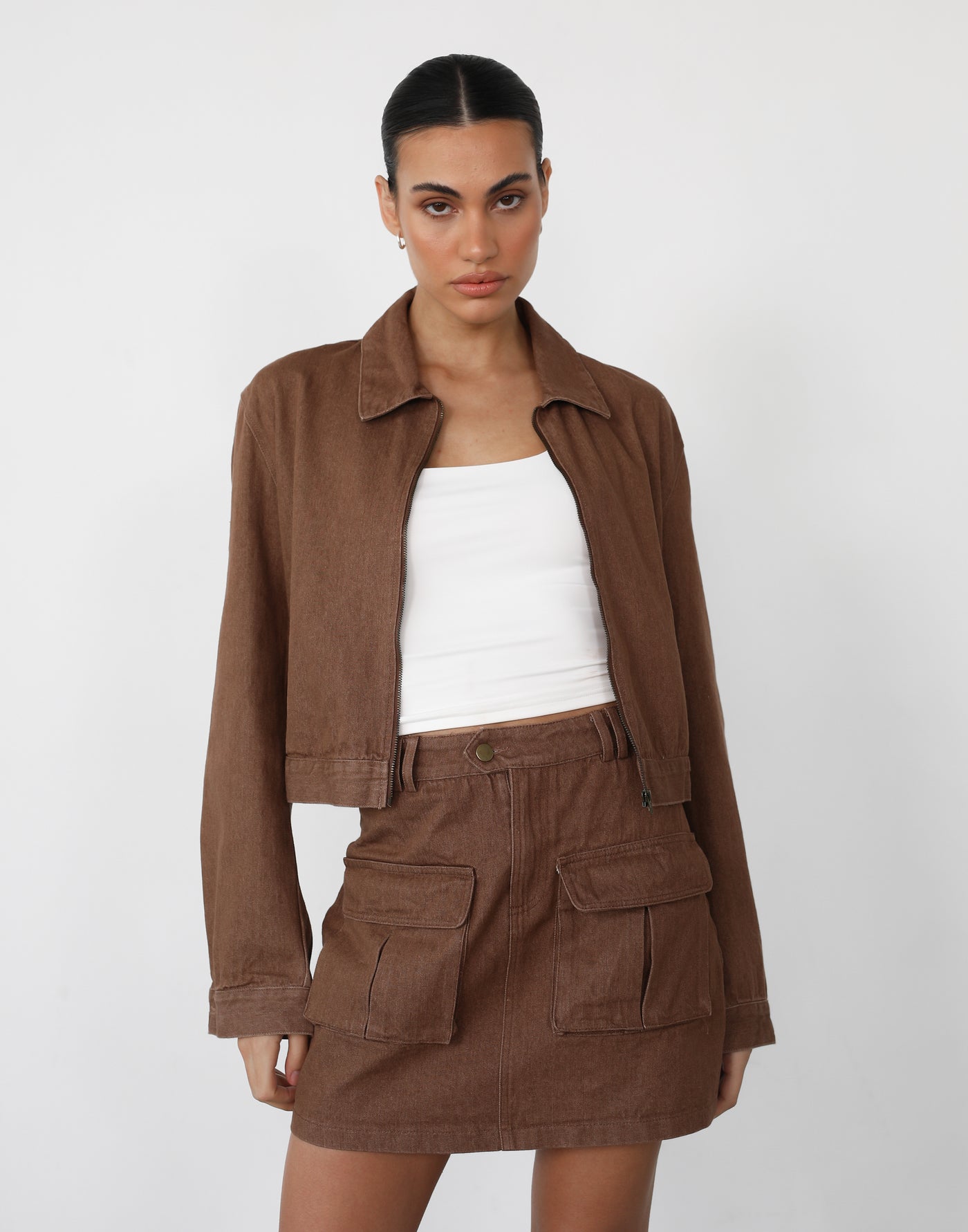 Riya Jacket (Chocolate) - Cropped Zip Up Jacket - Women's Top - Charcoal Clothing