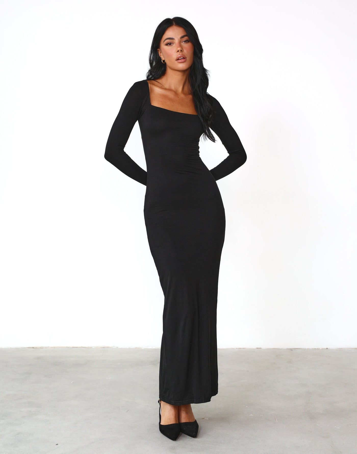 Eyes On Me Maxi Dress (Black) - Long Sleeved Maxi Dress - Women's Dress - Charcoal Clothing