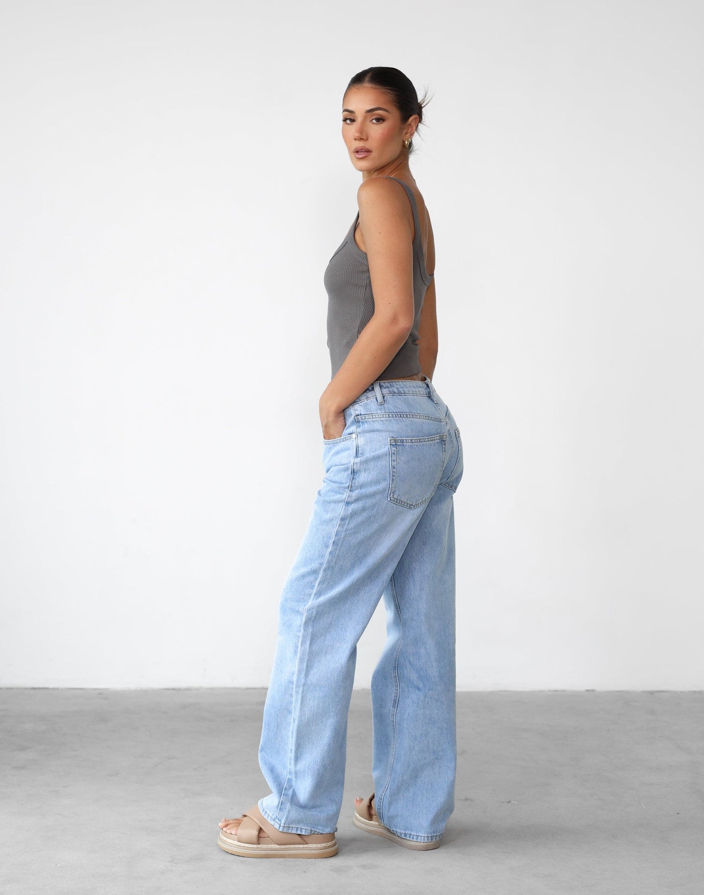 Easton Jeans (Blue Denim) - Low Waisted Relaxed Jeans - Women's Pants - Charcoal Clothing