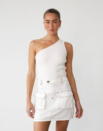 Riya Mini Skirt (White) - Pocket Detail High Waisted Mini Skirt - Women's Skirt - Charcoal Clothing