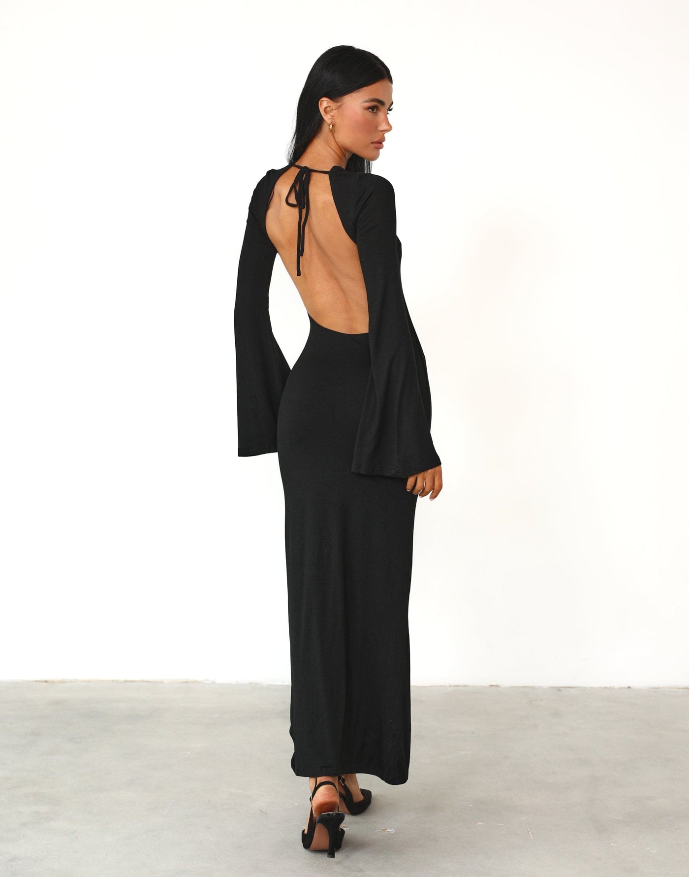 Carina Maxi Dress (Black) - Long Sleeve Backless Maxi Dress - Women's Dress - Charcoal Clothing
