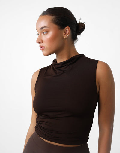 Madison Top (Cocoa) - High Cowl Neck Bodycon Top - Women's Top - Charcoal Clothing