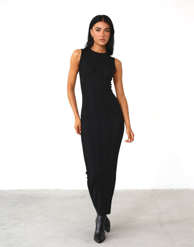 Hunter Maxi Dress (Black) - High Neck Textured Maxi Dress - Women's Dress - Charcoal Clothing