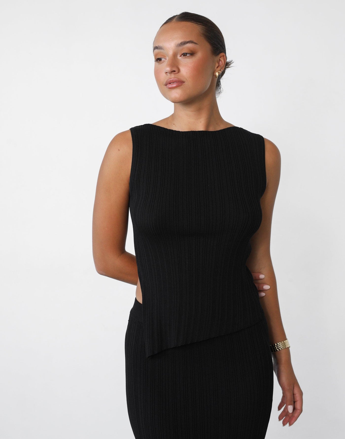 Kienna Maxi Skirt (Black) - Ribbed Elasticated Waist Maxi Skirt - Women's Skirt - Charcoal Clothing