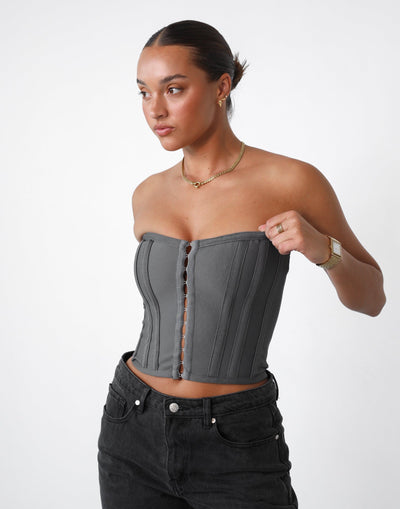 Passion Corset Top (Slate) - Cropped Fitted Corset Top - Women's Top - Charcoal Clothing