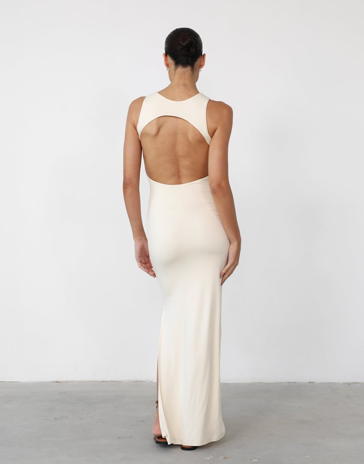 Forget It Maxi Dress (Cream) - Backless Detail Maxi Dress with Split - Women's Dress - Charcoal Clothing