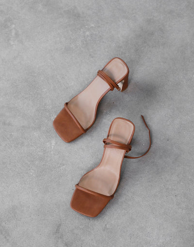 Baya Heels (Dark Tan) - By Billini - Open Toe Block Heel - Women's Shoes - Charcoal Clothing