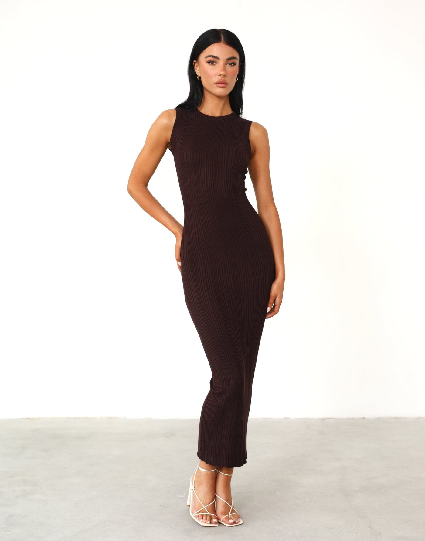 Hunter Maxi Dress (Brown) - High Neck Textured Maxi Dress - Women's Dress - Charcoal Clothing