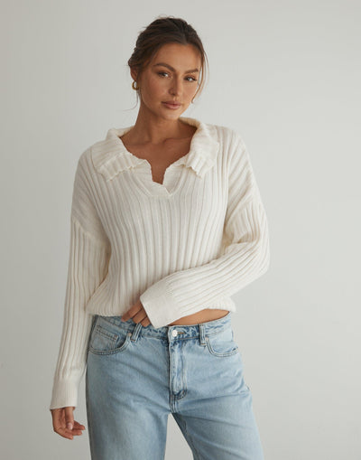 Nessa Knit Jumper (White) - Ribbed Knit Jumper - Women's Top - Charcoal Clothing
