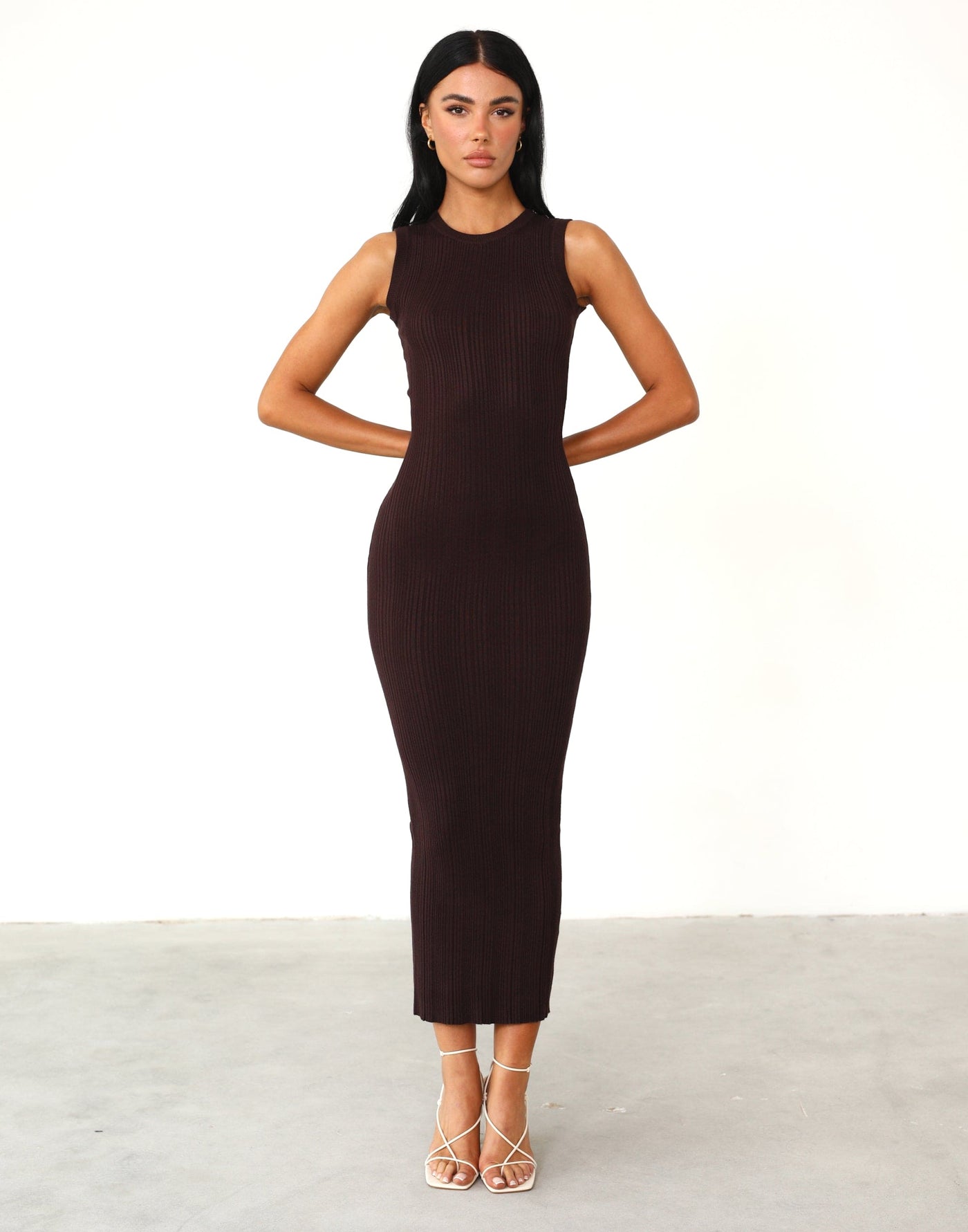 Hunter Maxi Dress (Brown) - High Neck Textured Maxi Dress - Women's Dress - Charcoal Clothing