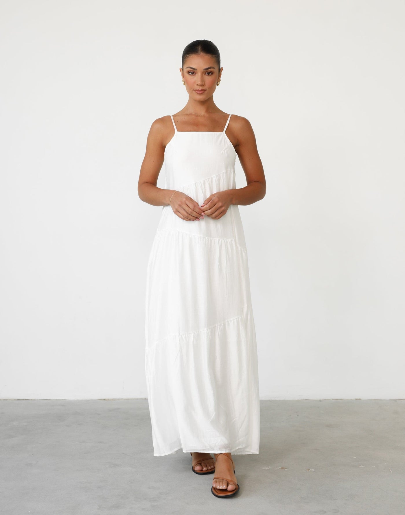 Azeena Maxi Dress (White) - White Flowy Scoop Back Maxi Dress - Women's Dress - Charcoal Clothing