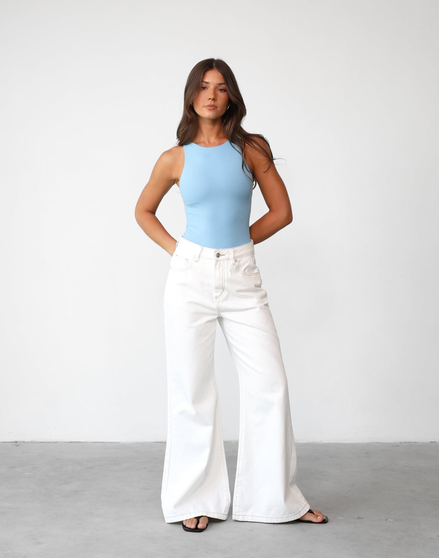 Vivid Bodysuit (Ocean Blue) | Round Neckline Bodysuit - Women's Top - Charcoal Clothing