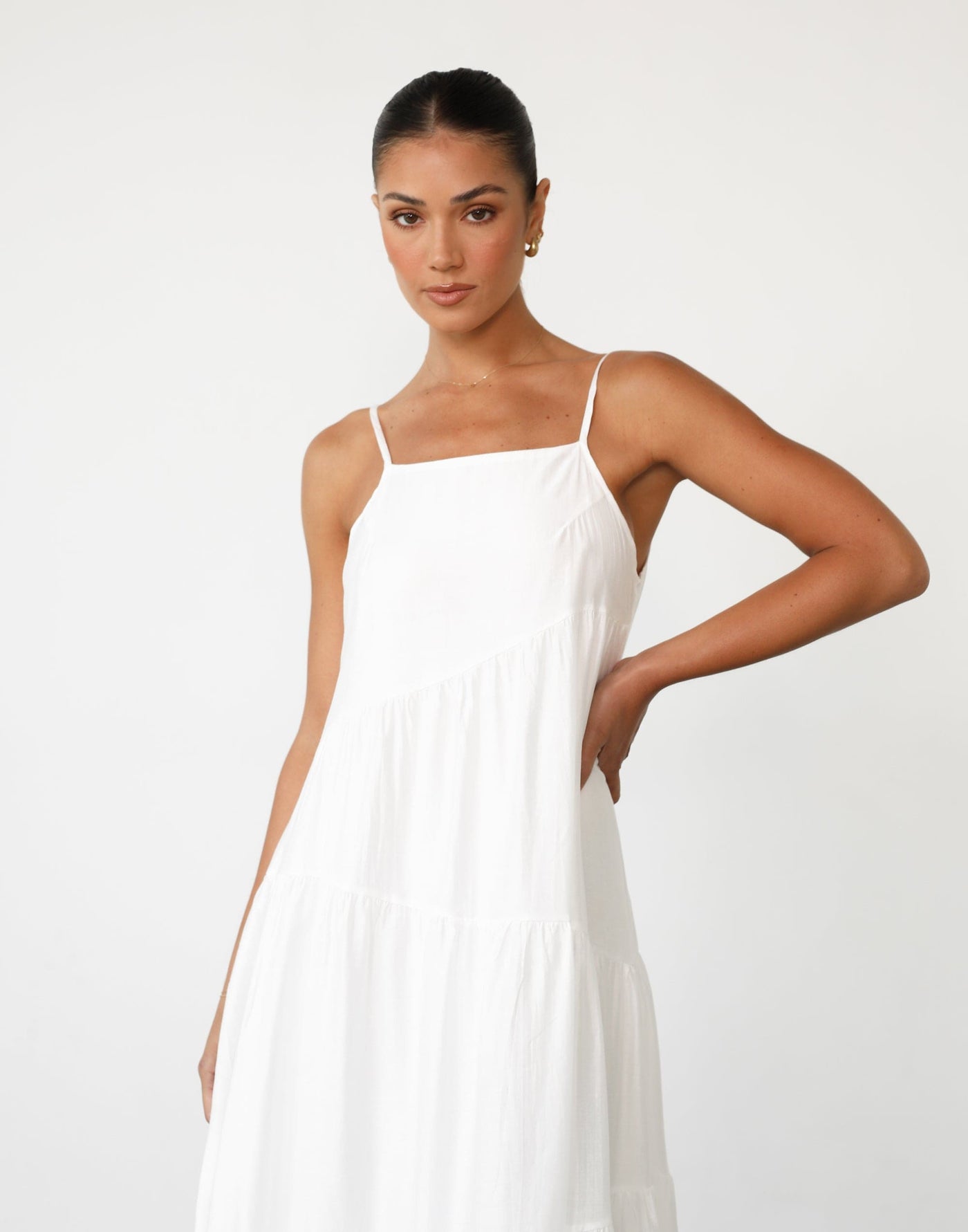 Azeena Maxi Dress (White) - White Flowy Scoop Back Maxi Dress - Women's Dress - Charcoal Clothing