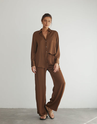 Brady Long Sleeve Top (Camel) - Camel Long Sleeve Top - Women's Outfit Sets - Charcoal Clothing